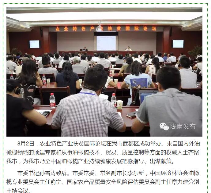 大腕齊聚農(nóng)業(yè)特色產(chǎn)業(yè)扶貧國際論壇，“把脈”隴南油橄欖發(fā)展
